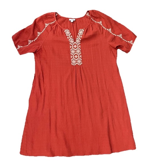 J. Jill Embroidered Boho Midi Dress Women’s L Coral Orange Flowy Resort - Picture 2 of 7